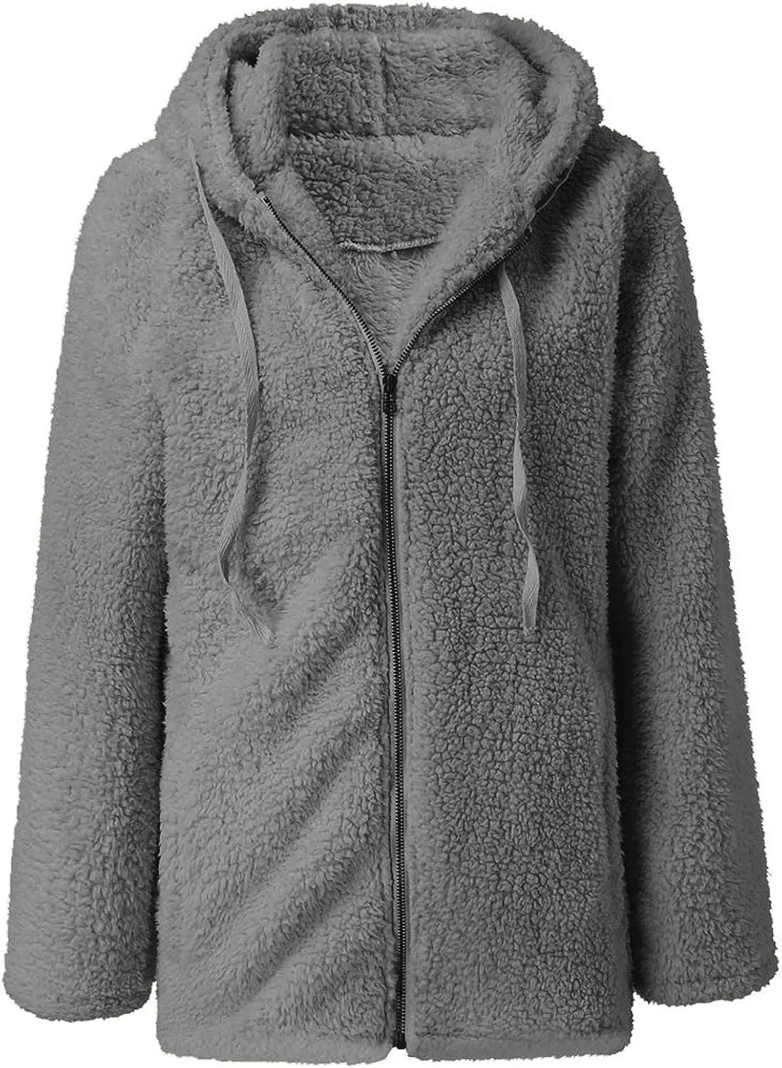 Womens Casual Plush Warm Winter Jacket Fuzzy Fleece Hooded Trench Fashion Hoodie Long Sleeve Zip Up Open Front Cardigan