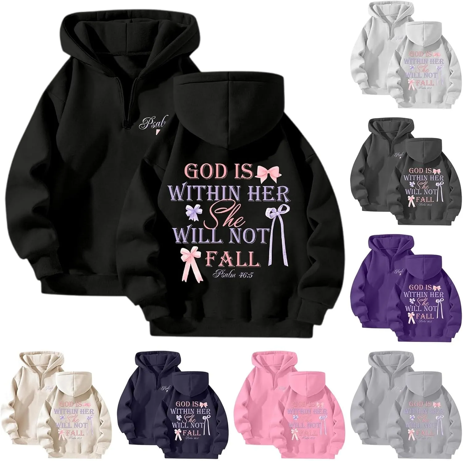 Womens Christian Drop Shoulder Zip Up Hoodie Long Sleeve Letter Print Hooded Sweatshirt for Daily Holiday Outdoor Wear
