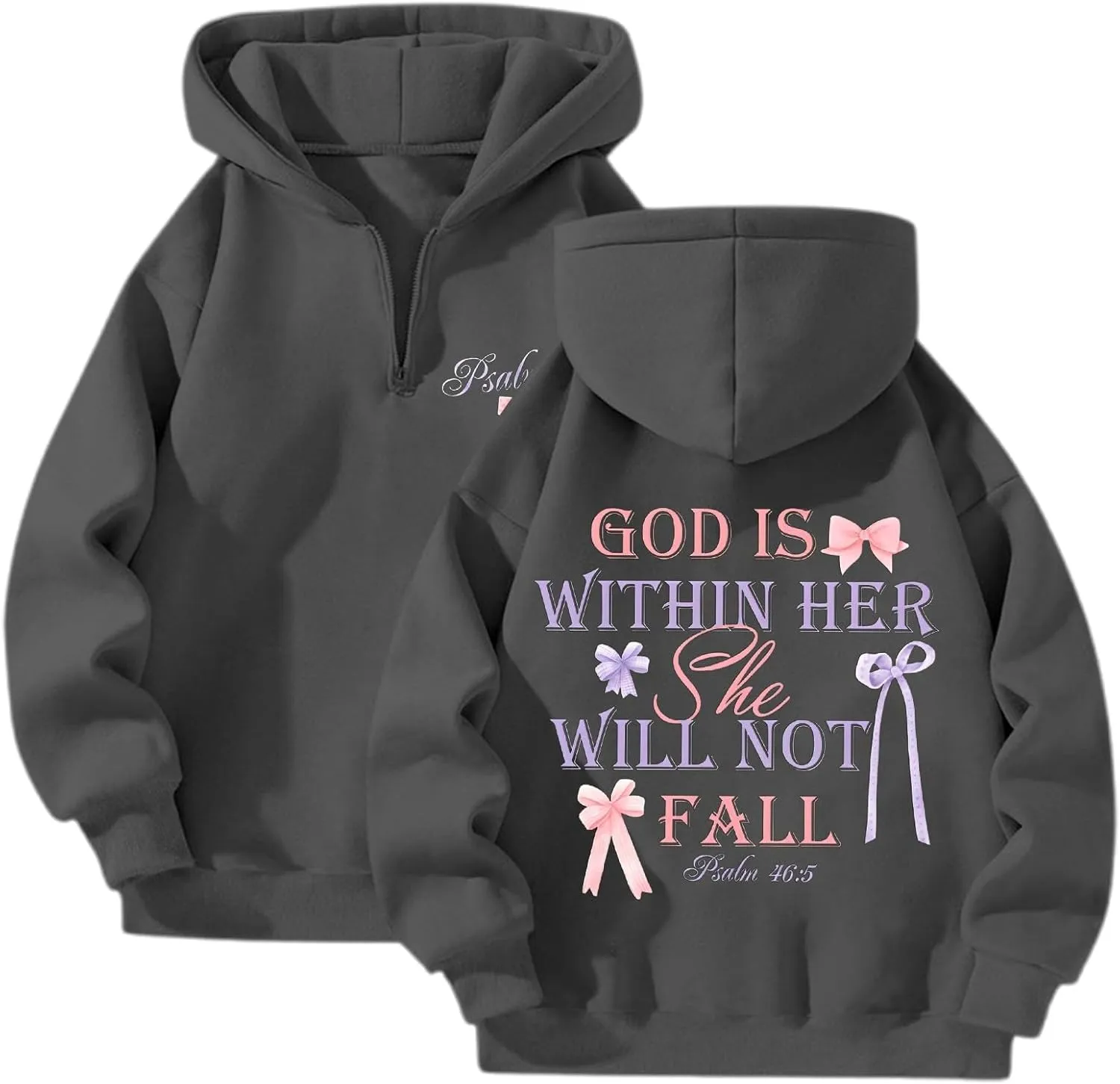 Womens Christian Drop Shoulder Zip Up Hoodie Long Sleeve Letter Print Hooded Sweatshirt for Daily Holiday Outdoor Wear