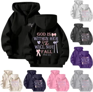 Womens Christian Drop Shoulder Zip Up Hoodie Long Sleeve Letter Print Hooded Sweatshirt for Daily Holiday Outdoor Wear