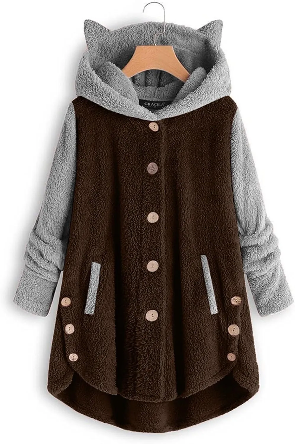 Womens Coats Winter Puffer Coat Winter Coats Loose Plush Solid Color Single Breasted Pocket Hood Zipper Jacket Coats