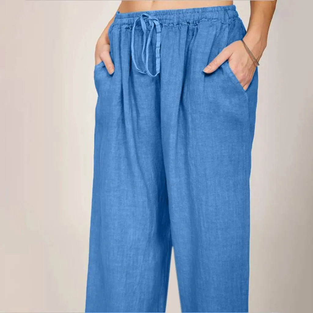 Womens Cotton Linen Pants Baggy Casual Straight Leg Pants 2025 Summer Fashion Beach Pants Basic Solid Flowy Pants