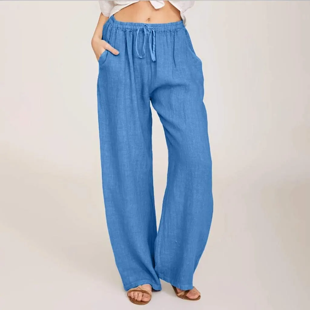 Womens Cotton Linen Pants Baggy Casual Straight Leg Pants 2025 Summer Fashion Beach Pants Basic Solid Flowy Pants
