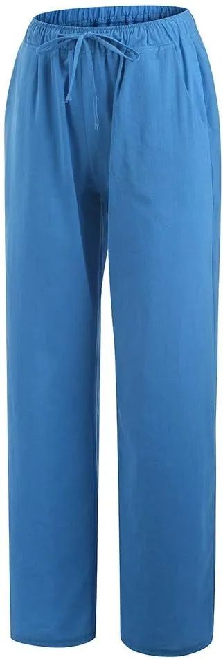 Womens Cotton Linen Pants Baggy Casual Straight Leg Pants 2025 Summer Fashion Beach Pants Basic Solid Flowy Pants