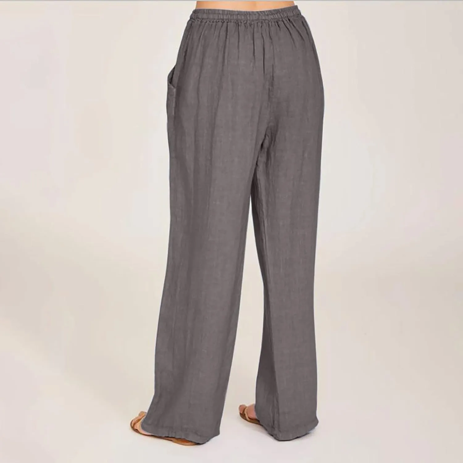 Womens Cotton Linen Pants Baggy Casual Straight Leg Pants 2025 Summer Fashion Beach Pants Basic Solid Flowy Pants