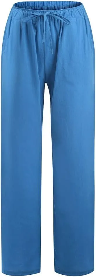 Womens Cotton Linen Pants Baggy Casual Straight Leg Pants 2025 Summer Fashion Beach Pants Basic Solid Flowy Pants