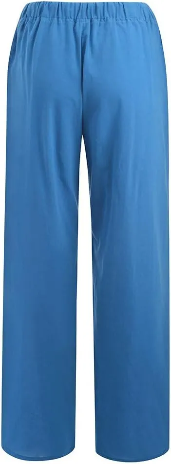 Womens Cotton Linen Pants Baggy Casual Straight Leg Pants 2025 Summer Fashion Beach Pants Basic Solid Flowy Pants
