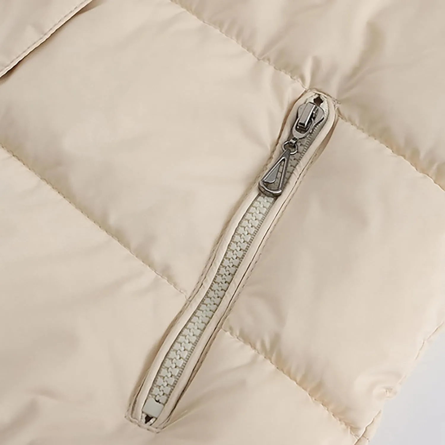 Women's Crop Puffer Jacket Warm Thickened Zip Up Down Jacket Quilted Parkas Faux Fur Removable Hood Outerwear Pockets