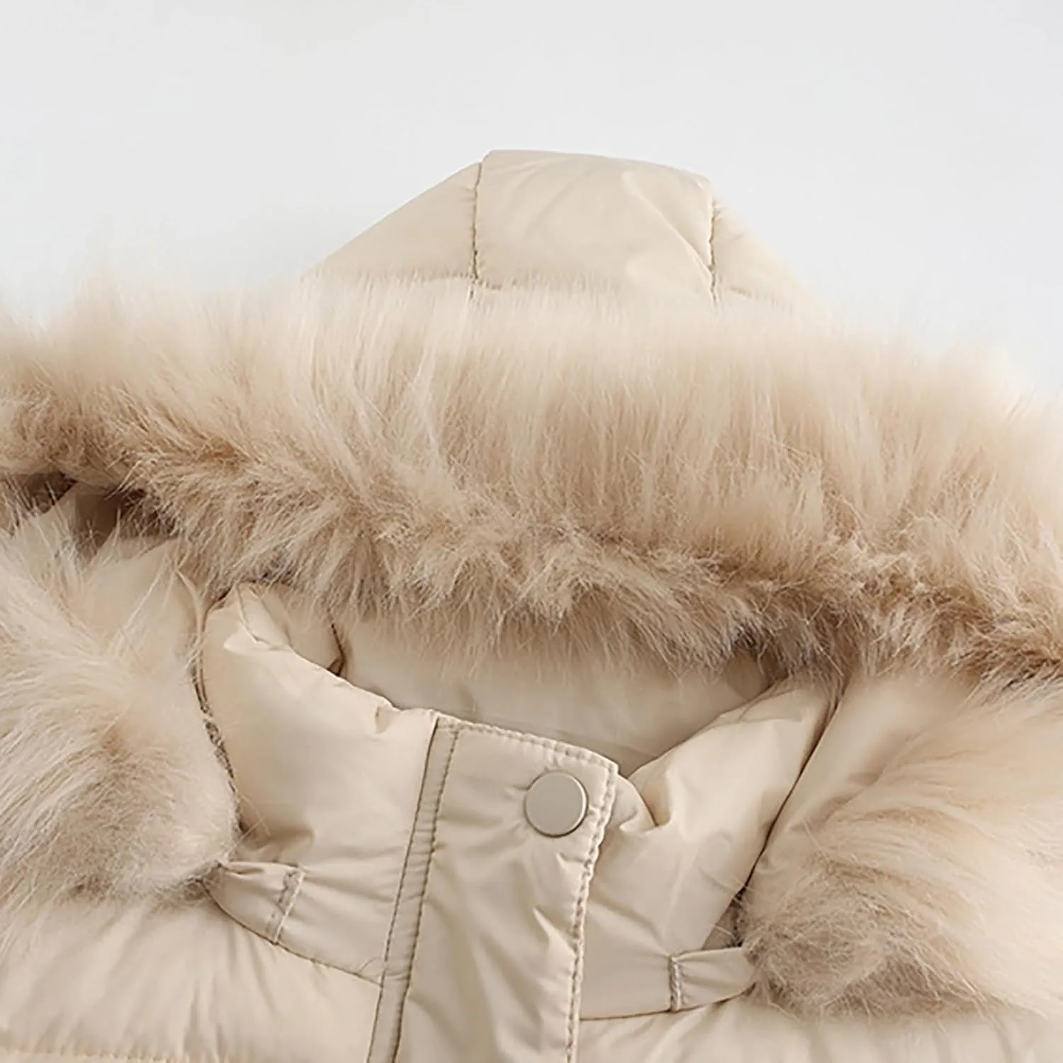 Women's Crop Puffer Jacket Warm Thickened Zip Up Down Jacket Quilted Parkas Faux Fur Removable Hood Outerwear Pockets
