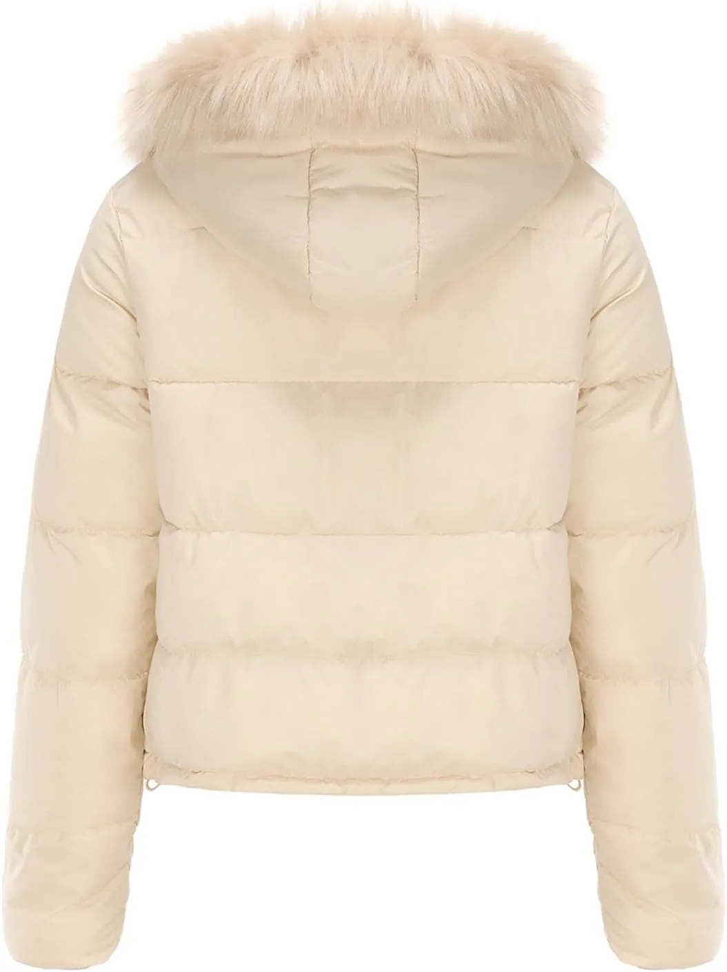 Women's Crop Puffer Jacket Warm Thickened Zip Up Down Jacket Quilted Parkas Faux Fur Removable Hood Outerwear Pockets