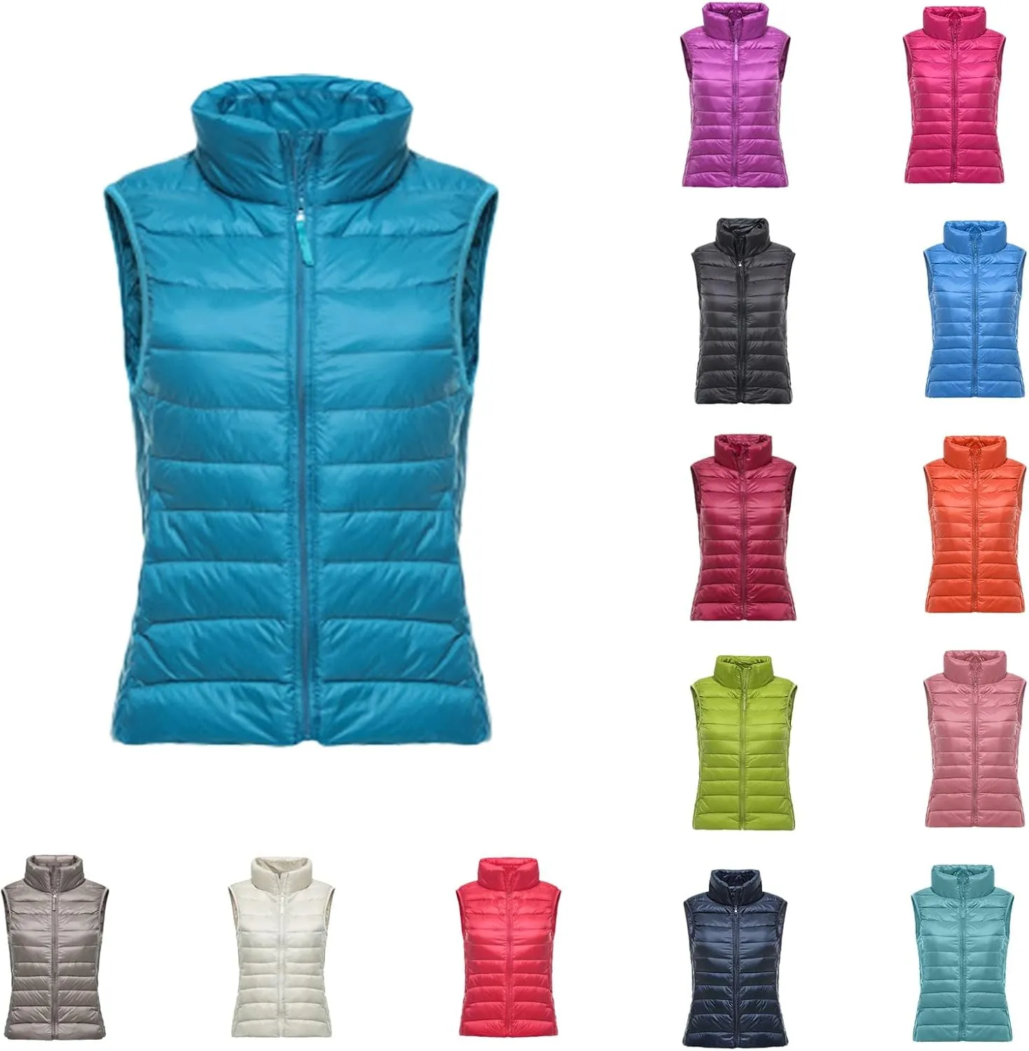 Womens Cropped Puffer Vest Lightweight Packable Quilted Gilet Casual Loose Sleeveless Zip Up Down Coat Outdoor Outwear