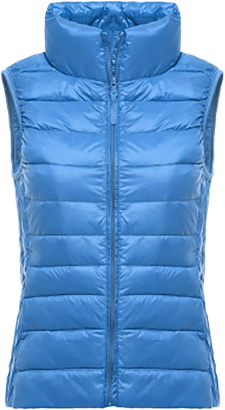 Womens Cropped Puffer Vest Lightweight Packable Quilted Gilet Casual Loose Sleeveless Zip Up Down Coat Outdoor Outwear