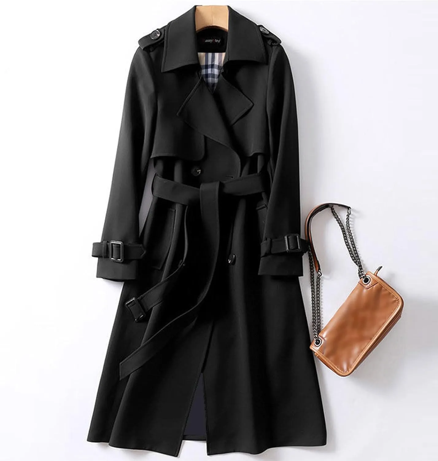 Womens Double Breasted Long Trench Coat Elegant Windbreaker Wild Winter Women'S Coat Double-Breasted Long Pedcoat