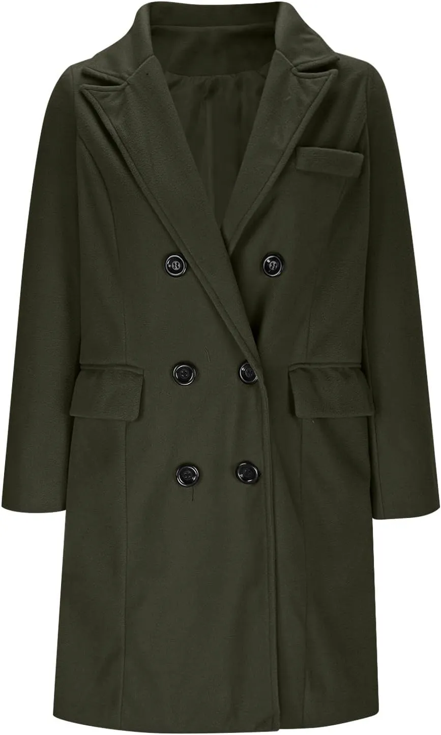 Women's Double Breasted Trench Coat Business Casual Lapel Slim Overcoat Long Blazer Jackets Plus Size Outwear
