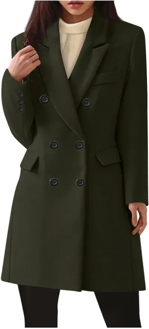 Women's Double Breasted Trench Coat Business Casual Lapel Slim Overcoat Long Blazer Jackets Plus Size Outwear