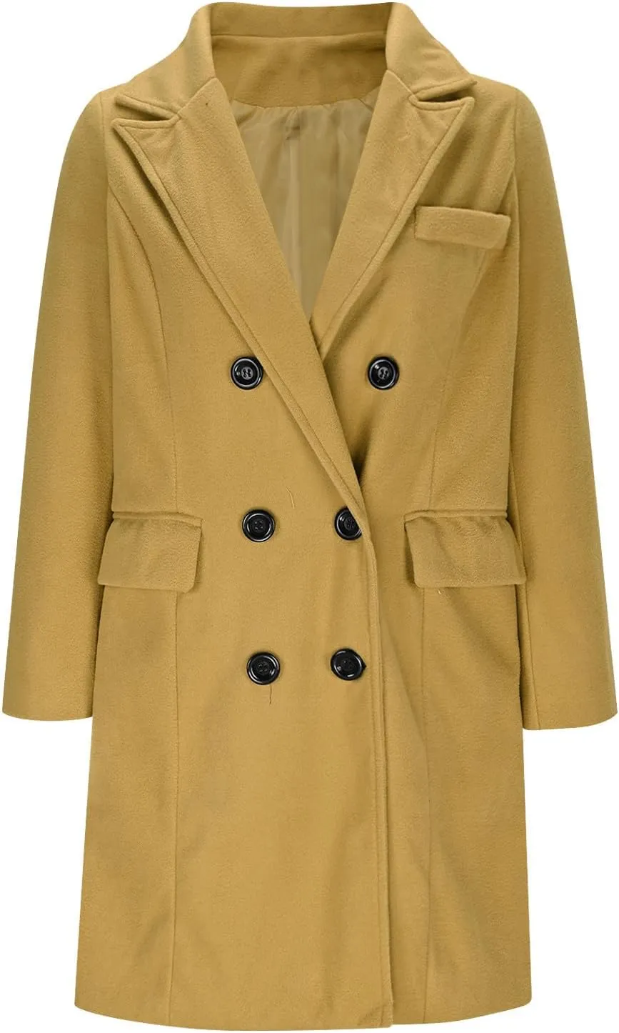 Women's Double Breasted Trench Coat Business Casual Lapel Slim Overcoat Long Blazer Jackets Plus Size Outwear