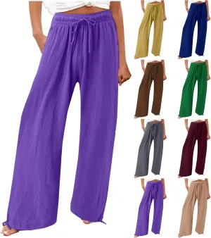 Womens Drawstring Elastic Waist Pants Casual Wide Leg Trousers with Pockets Comfy Straight Leg Pants Bottom Bow Tie