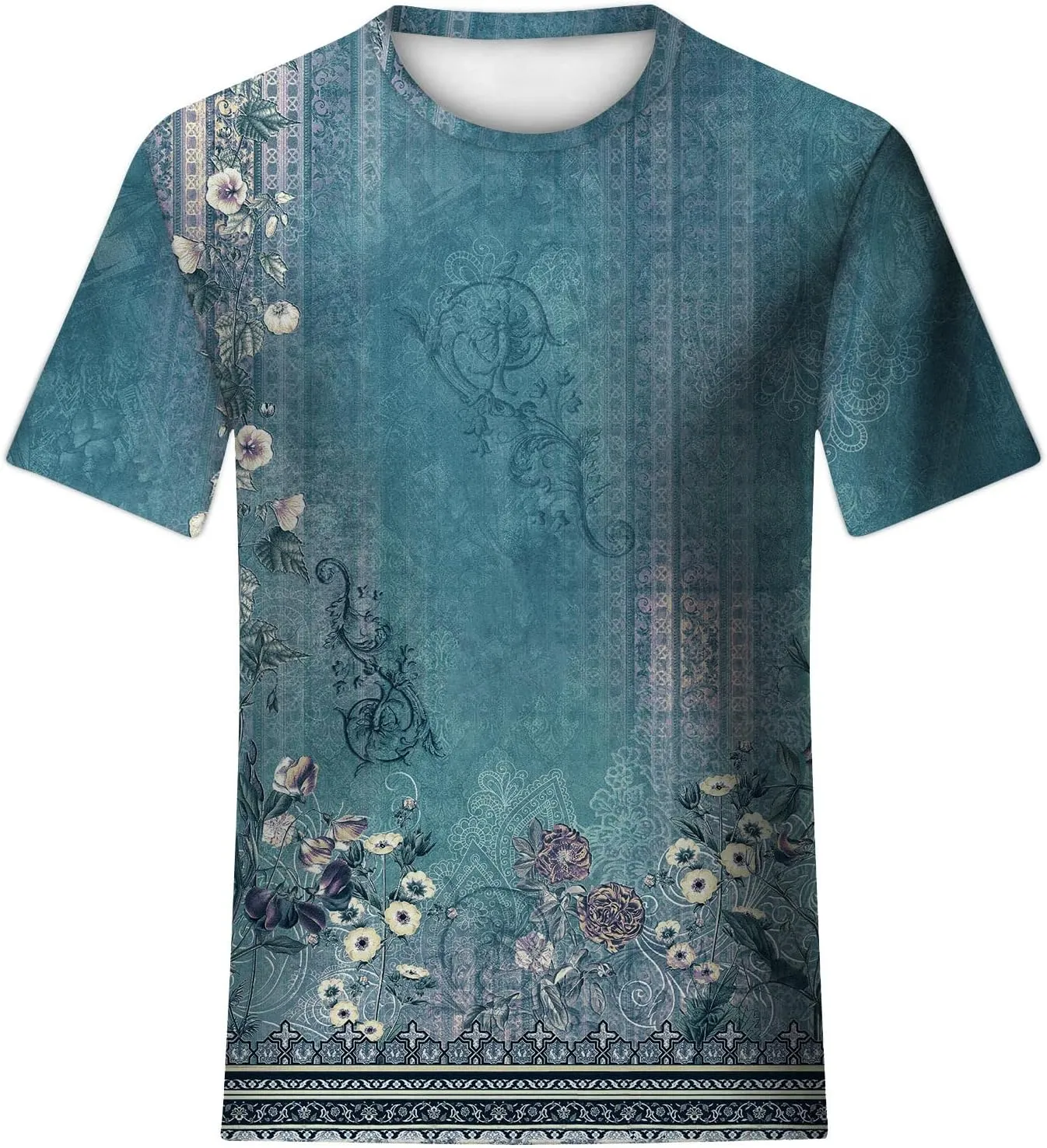 Womens Dressy Tops, Women's Fashion Casual Short Sleeve Flower Print Round Neck Pullover Top Blouse