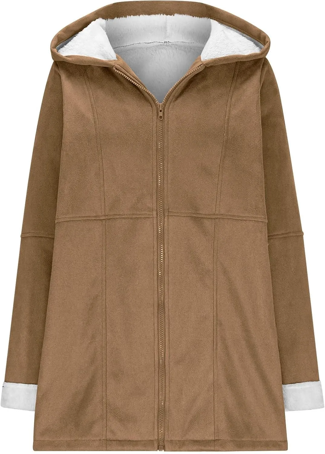Women's Fleece Coat Sherpa Fuzzy Jackets Zip Up Hooded Coats Winter Plush Solid Casual long Outerwear with Pockets