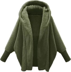 Womens Fleece Jackets Winter Warm Wool Cardigan Sherpa Lined Jacket Long Sleeve Solid Color Hooded Sweater Jacket