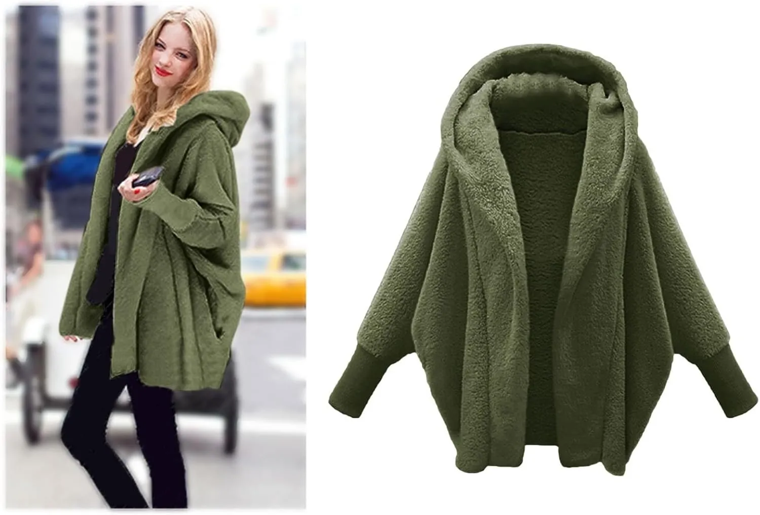Womens Fleece Jackets Winter Warm Wool Cardigan Sherpa Lined Jacket Long Sleeve Solid Color Hooded Sweater Jacket