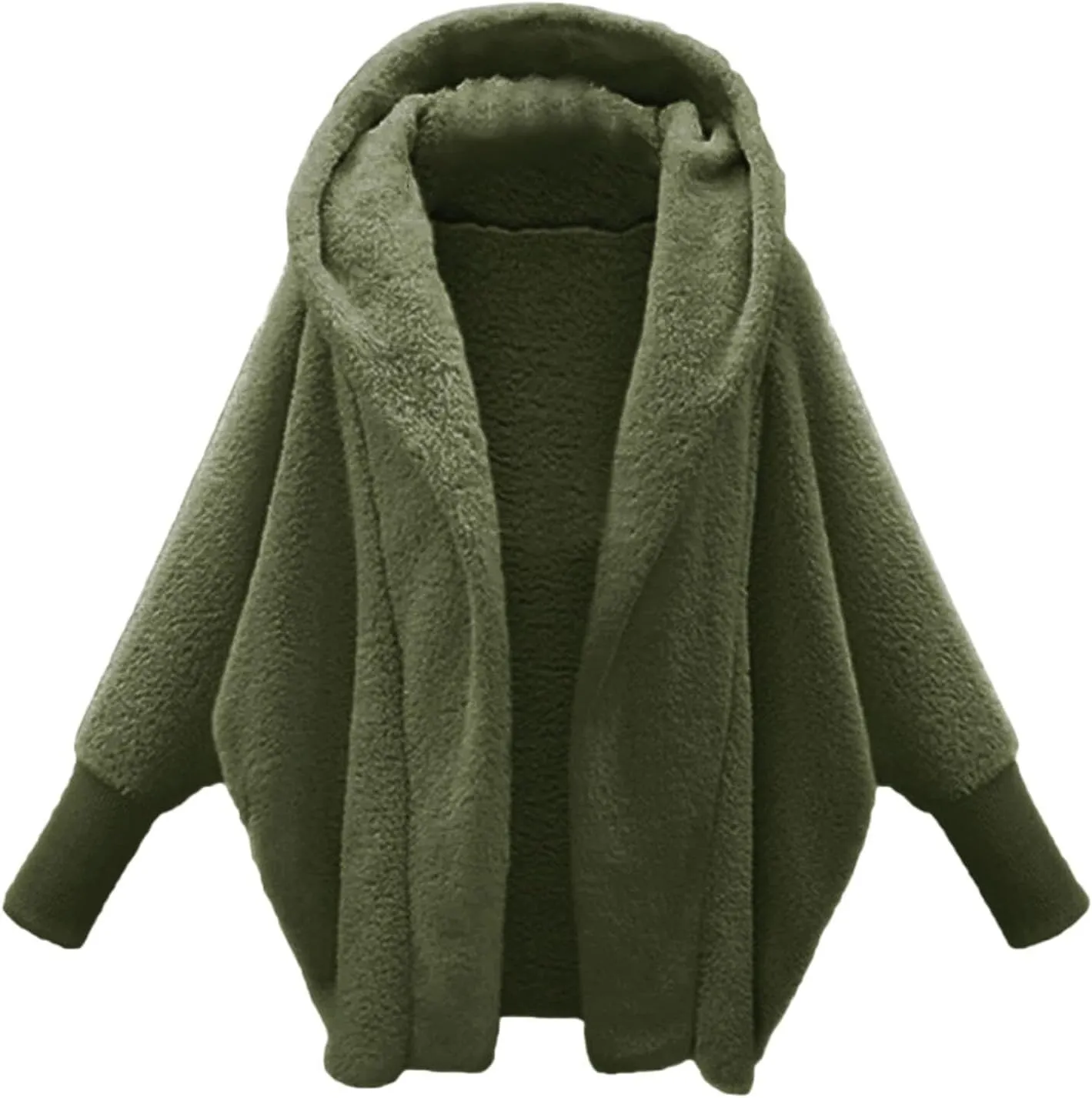 Womens Fleece Jackets Winter Warm Wool Cardigan Sherpa Lined Jacket Long Sleeve Solid Color Hooded Sweater Jacket