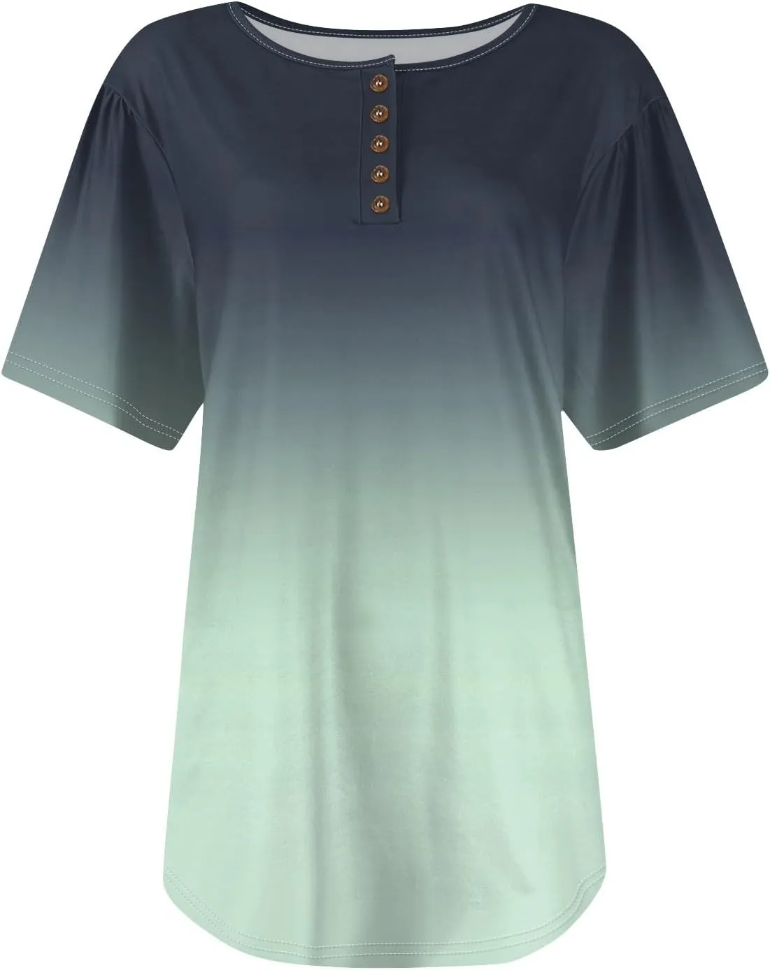 Womens Henley Short Sleeve Summer Dressy Casual Pleated Round Neck Tunic Graphic Tees With Leggings Shirts
