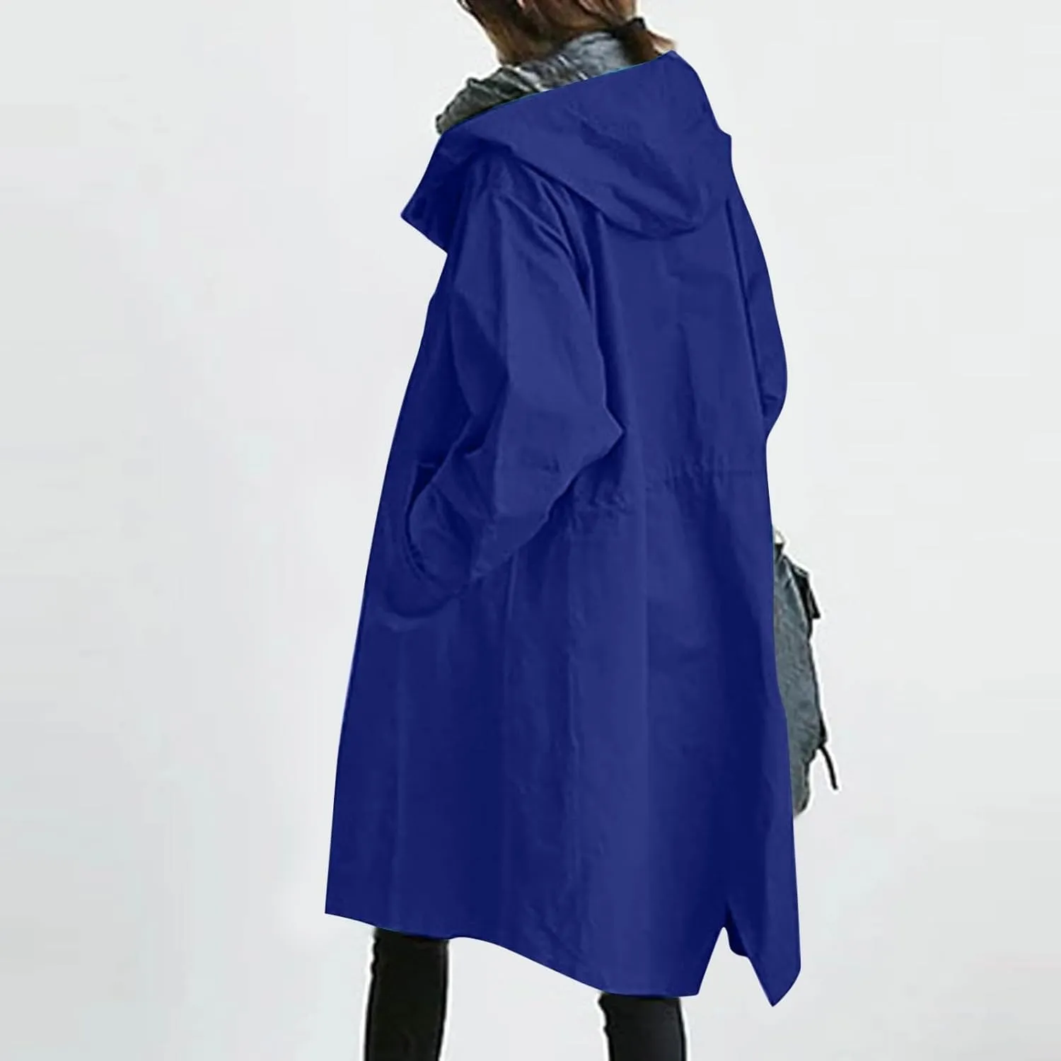 Womens Hooded Trench Coat Winter Lightweight Waterproof Rain Jacket Outdoor Button Down Oversized Windbreaker Outwear