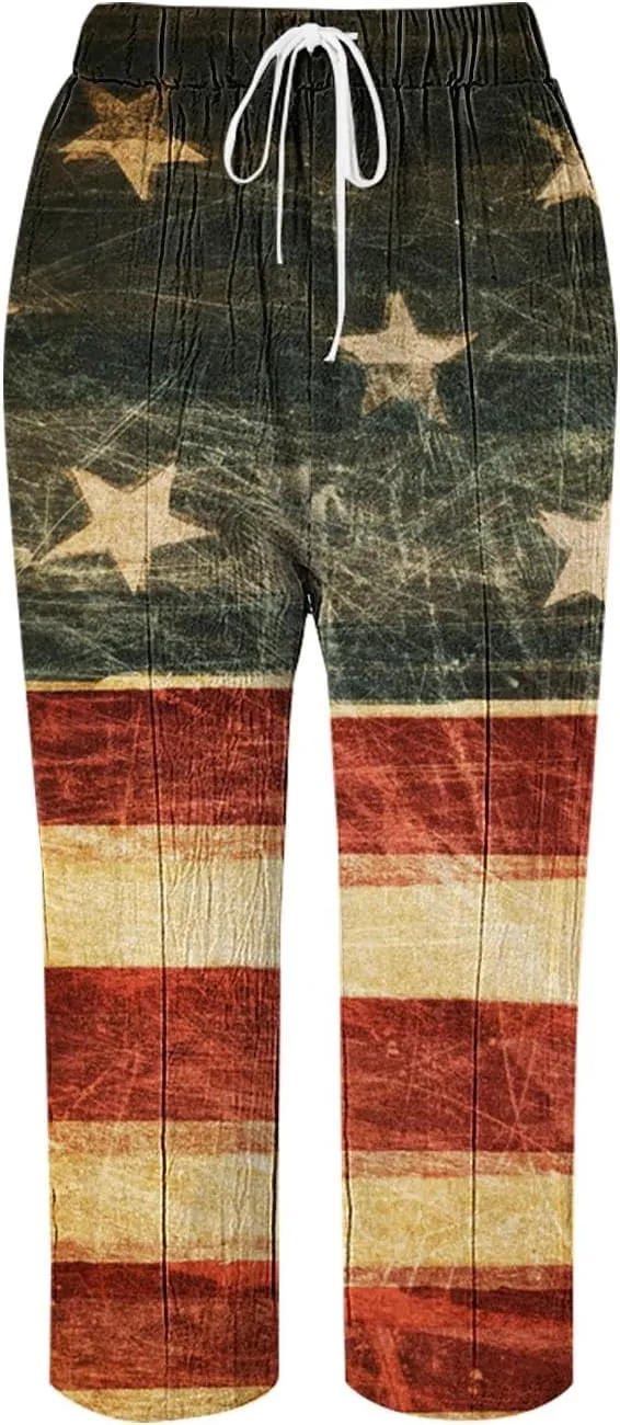 Womens Linen Pants with Pockets Drawstring Capri Pants with Pockets Wide Leg Cropped Pants Pants Drawstring Loose