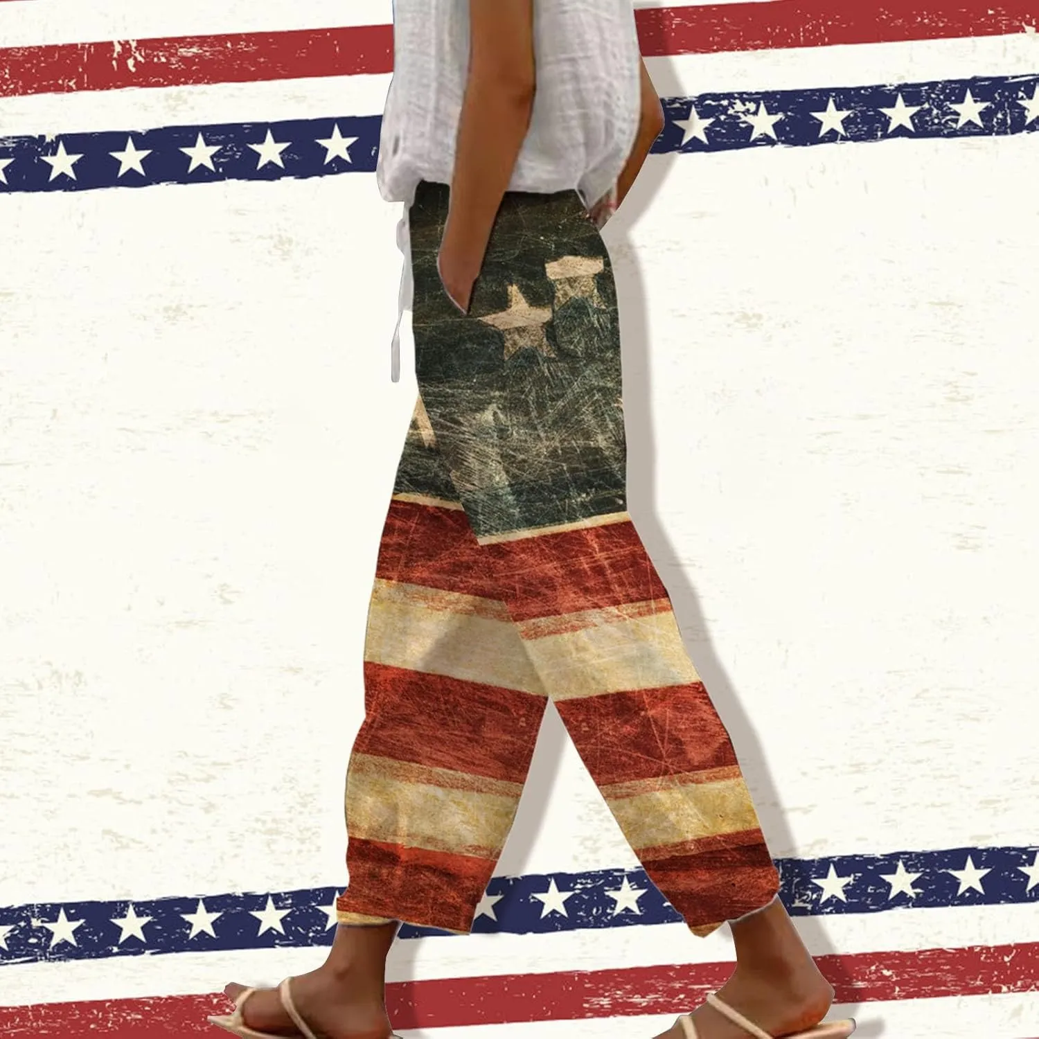 Womens Linen Pants with Pockets Drawstring Capri Pants with Pockets Wide Leg Cropped Pants Pants Drawstring Loose