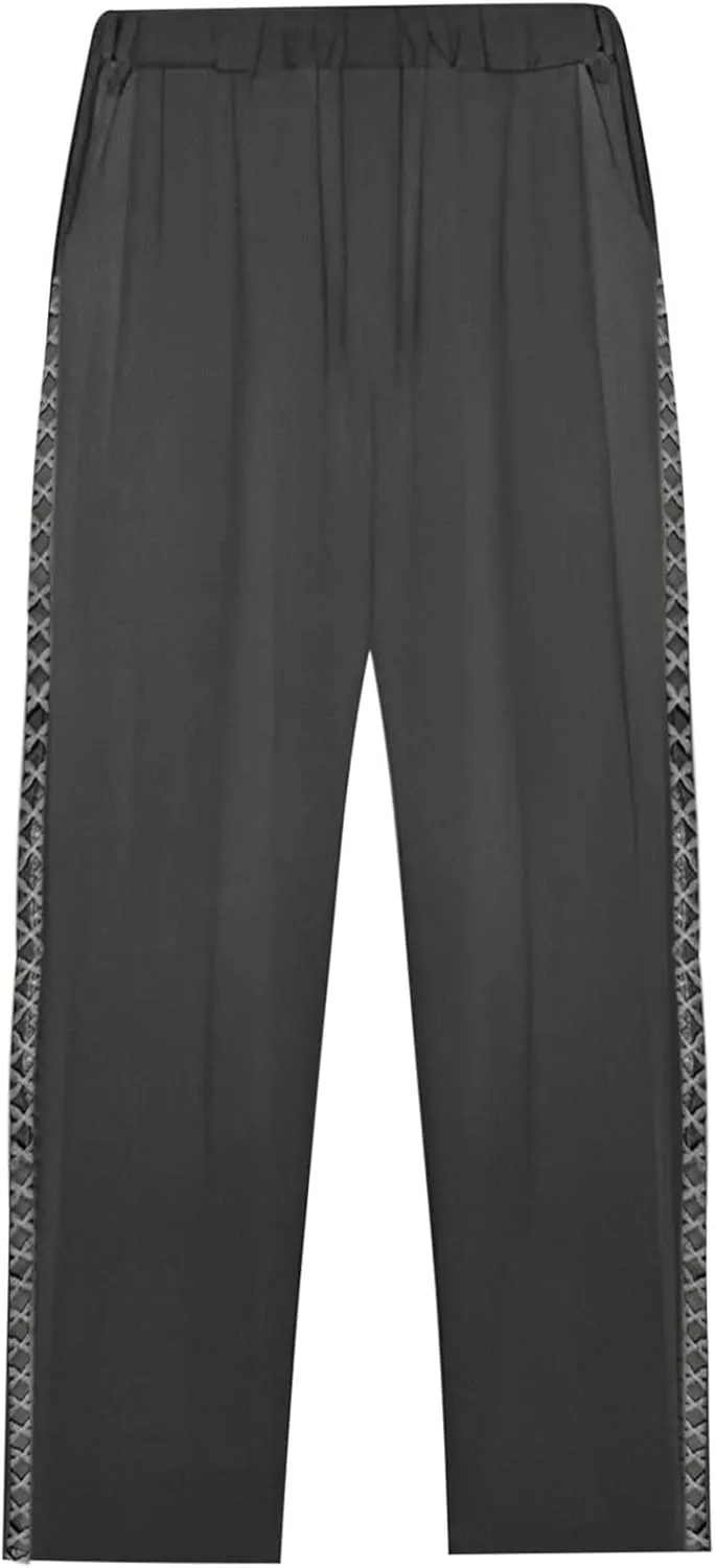 Womens Linen Pants with Pockets Drawstring Capri Pants with Pockets Wide Leg Cropped Pants Pants Drawstring Loose