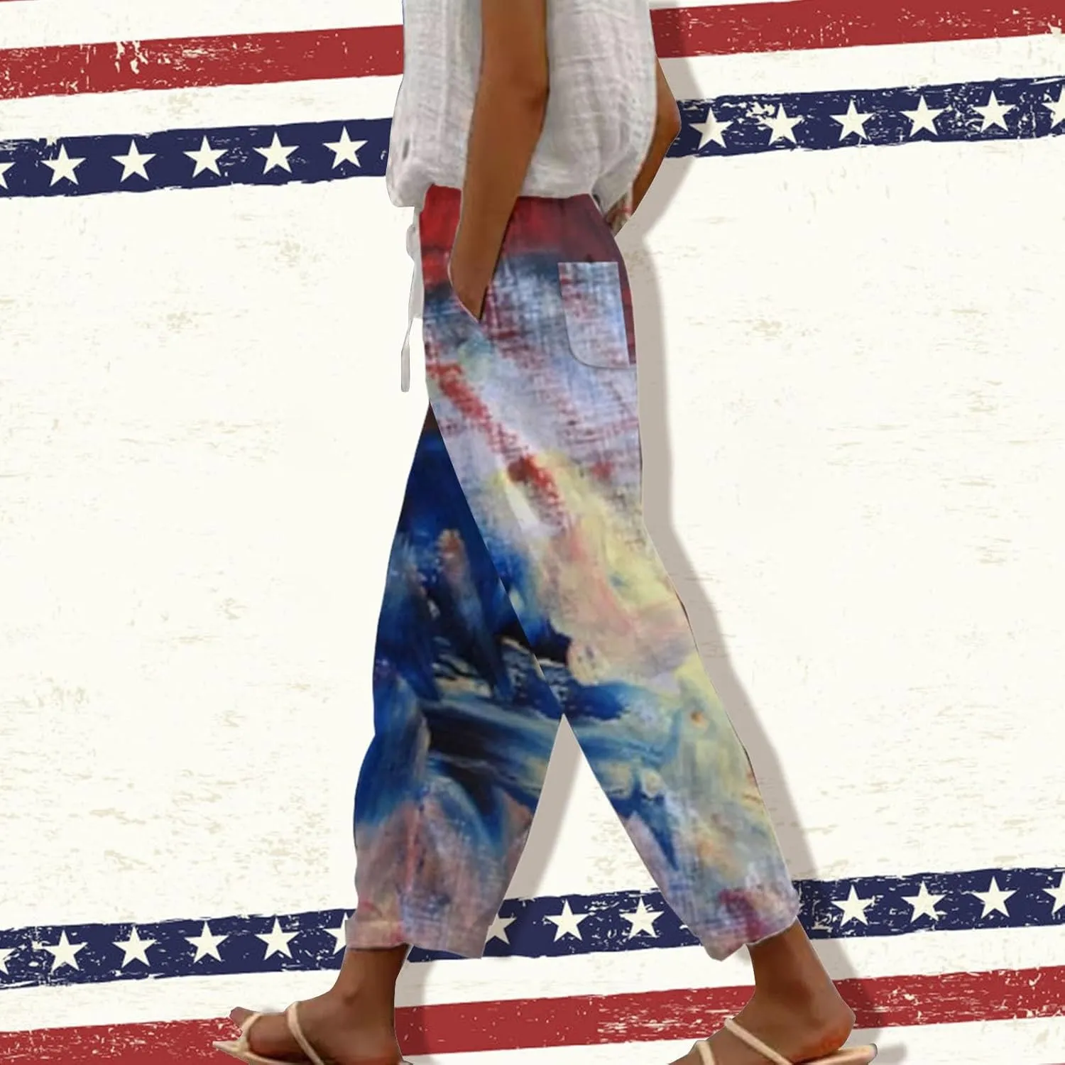 Womens Linen Pants with Pockets Drawstring Capri Pants with Pockets Wide Leg Cropped Pants Pants Drawstring Loose