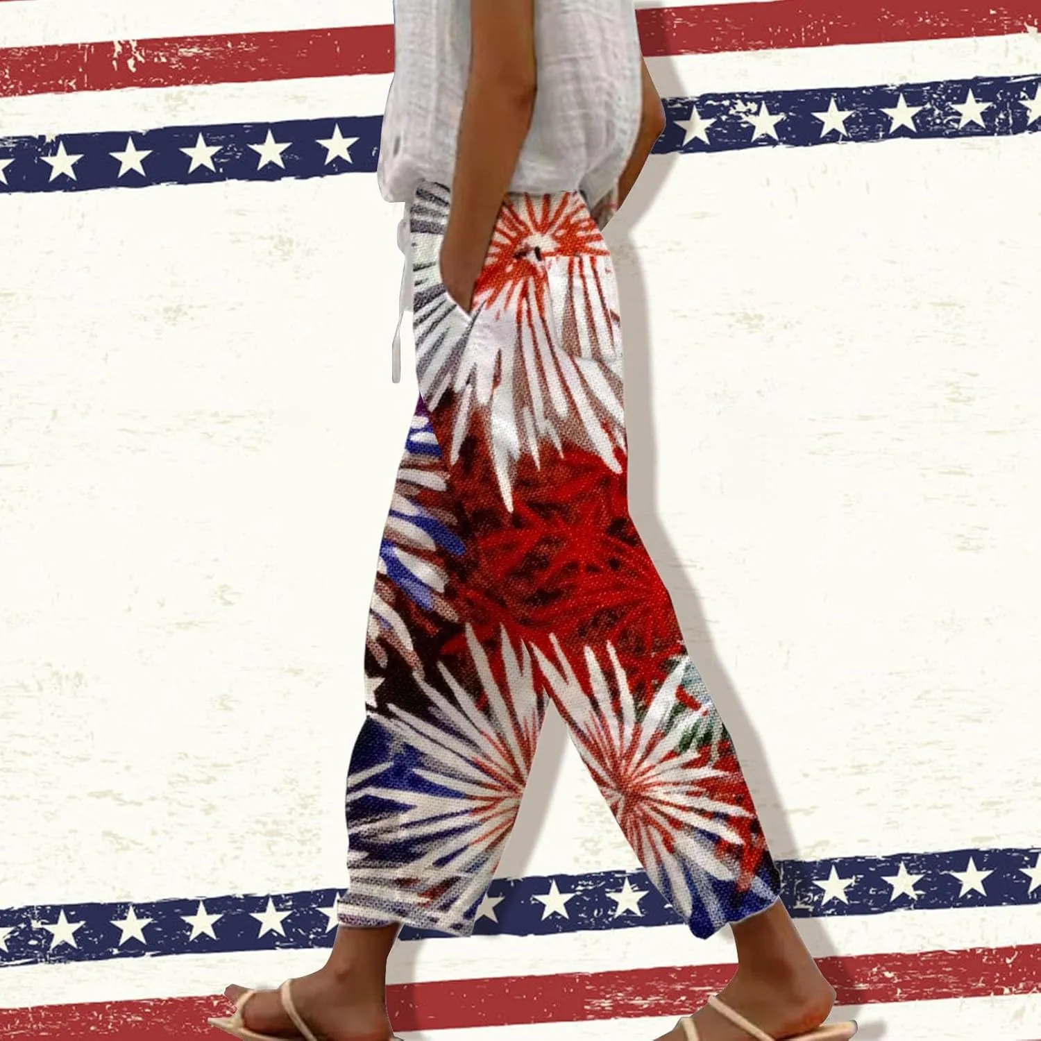 Womens Linen Pants with Pockets Drawstring Capri Pants with Pockets Wide Leg Cropped Pants Pants Drawstring Loose