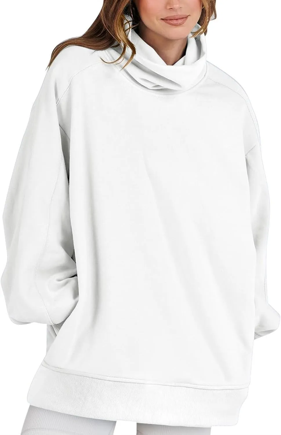 Women's Long Sleeve Cowl Neck Sweatshirt Oversized Pullover Casual Loose Sweatshirts Plus Size Soft Tunic Tops