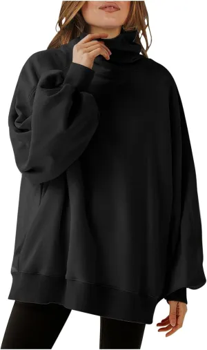 Women's Long Sleeve Cowl Neck Sweatshirt Oversized Pullover Casual Loose Sweatshirts Plus Size Soft Tunic Tops