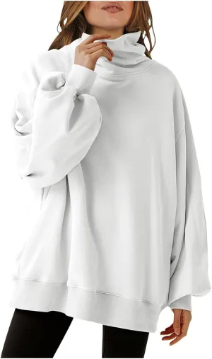 Women's Long Sleeve Cowl Neck Sweatshirt Oversized Pullover Casual Loose Sweatshirts Plus Size Soft Tunic Tops