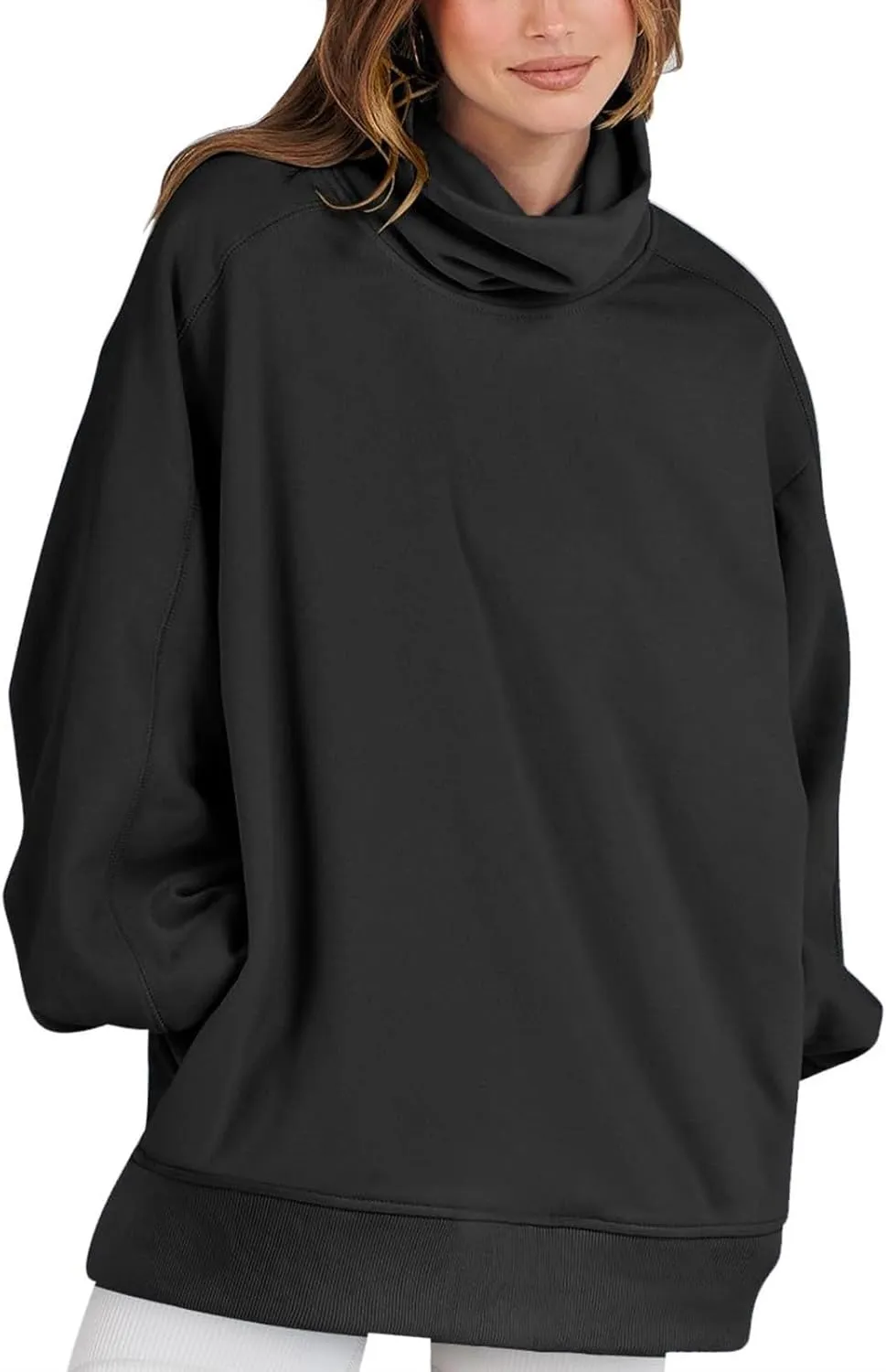Women's Long Sleeve Cowl Neck Sweatshirt Oversized Pullover Casual Loose Sweatshirts Plus Size Soft Tunic Tops