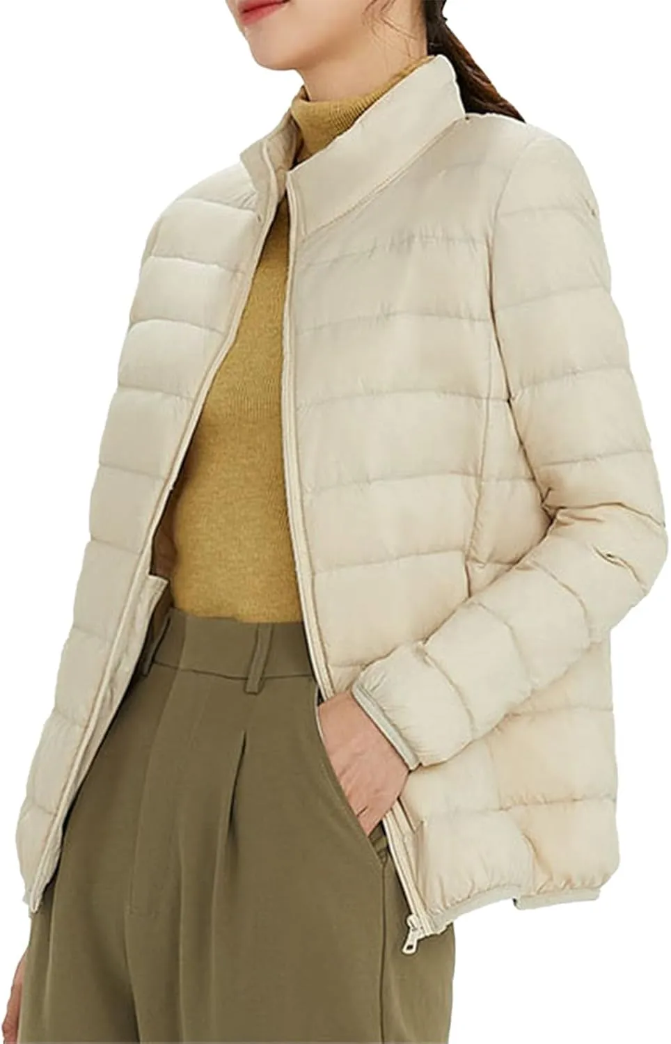 Women's Long Winter Down Coat Womens Lightweight Oversized Long Sleeve Zip Water Jacket Pockets Baggy Short Down