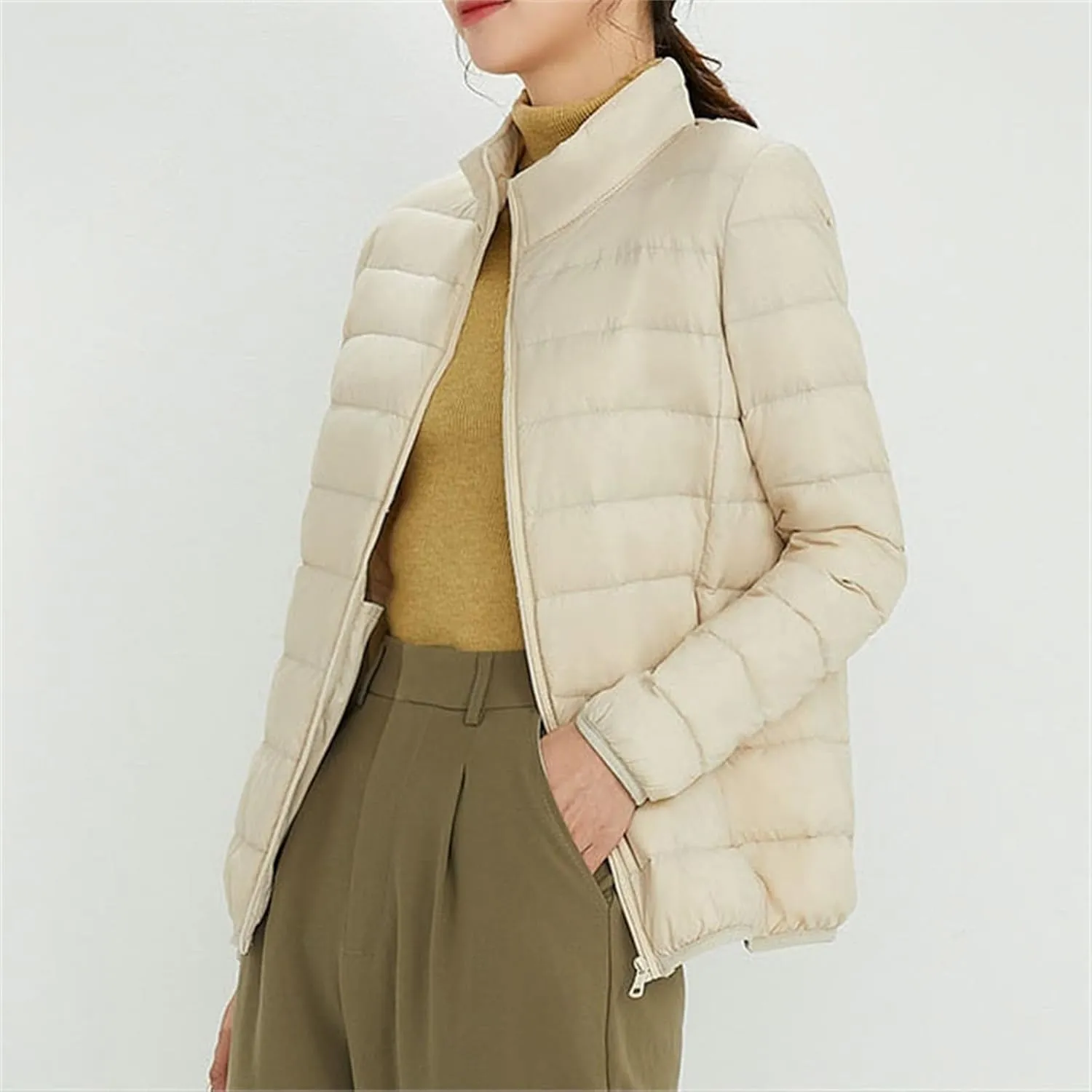 Women's Long Winter Down Coat Womens Lightweight Oversized Long Sleeve Zip Water Jacket Pockets Baggy Short Down