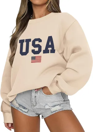 Women's Oversized Graphic Letter Print Sweatshirts Casual Crewneck Long Sleeve Fleece Pullover Tops Preppy Shirts