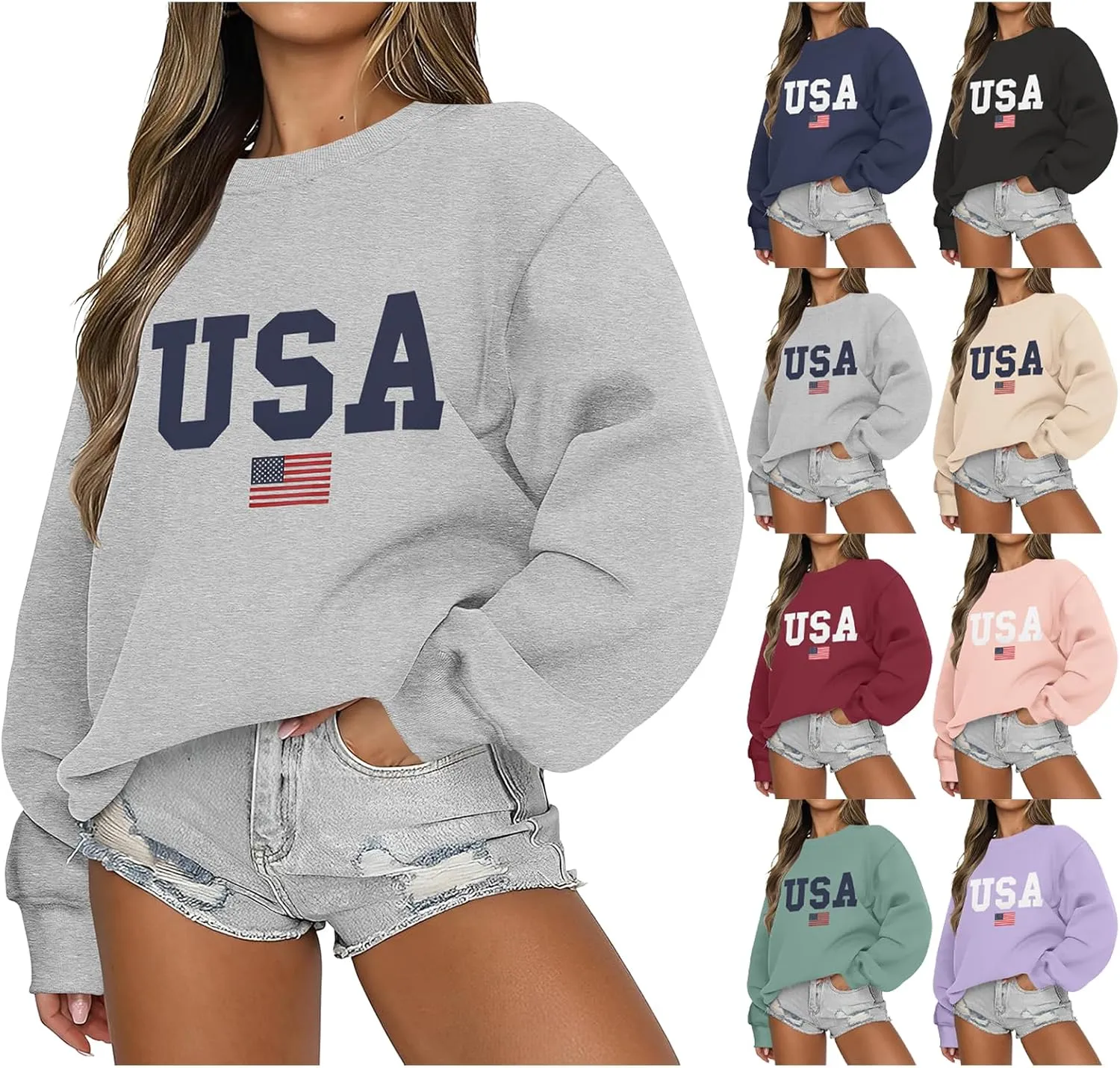 Women's Oversized Graphic Letter Print Sweatshirts Casual Crewneck Long Sleeve Fleece Pullover Tops Preppy Shirts
