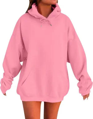 Womens Oversized Hoodie Sweatshirts Plus Size Drop Shoulder Y2K Hoodies Lightweight Drawstring Pullover with Pockets