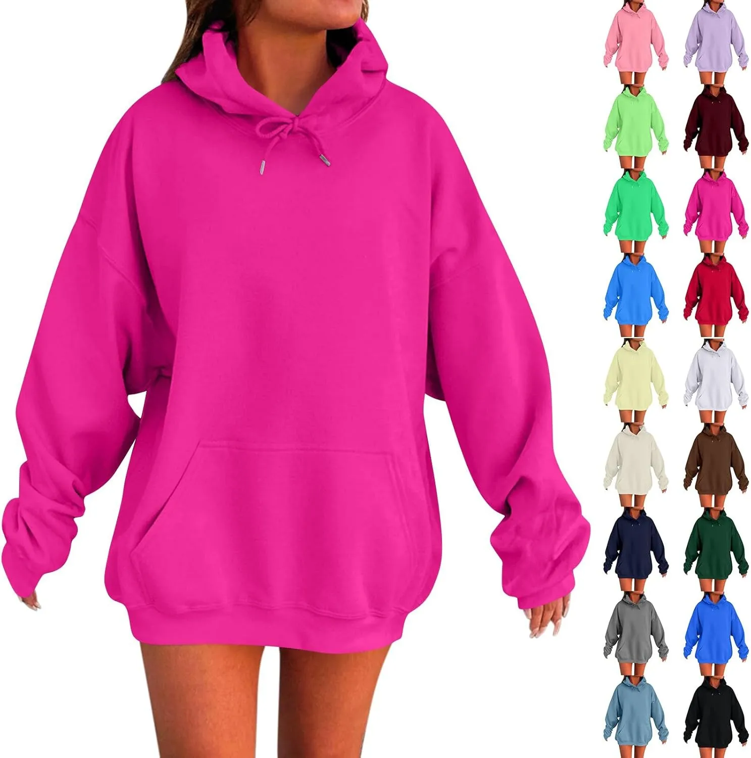 Womens Oversized Hoodie Sweatshirts Plus Size Drop Shoulder Y2K Hoodies Lightweight Drawstring Pullover with Pockets