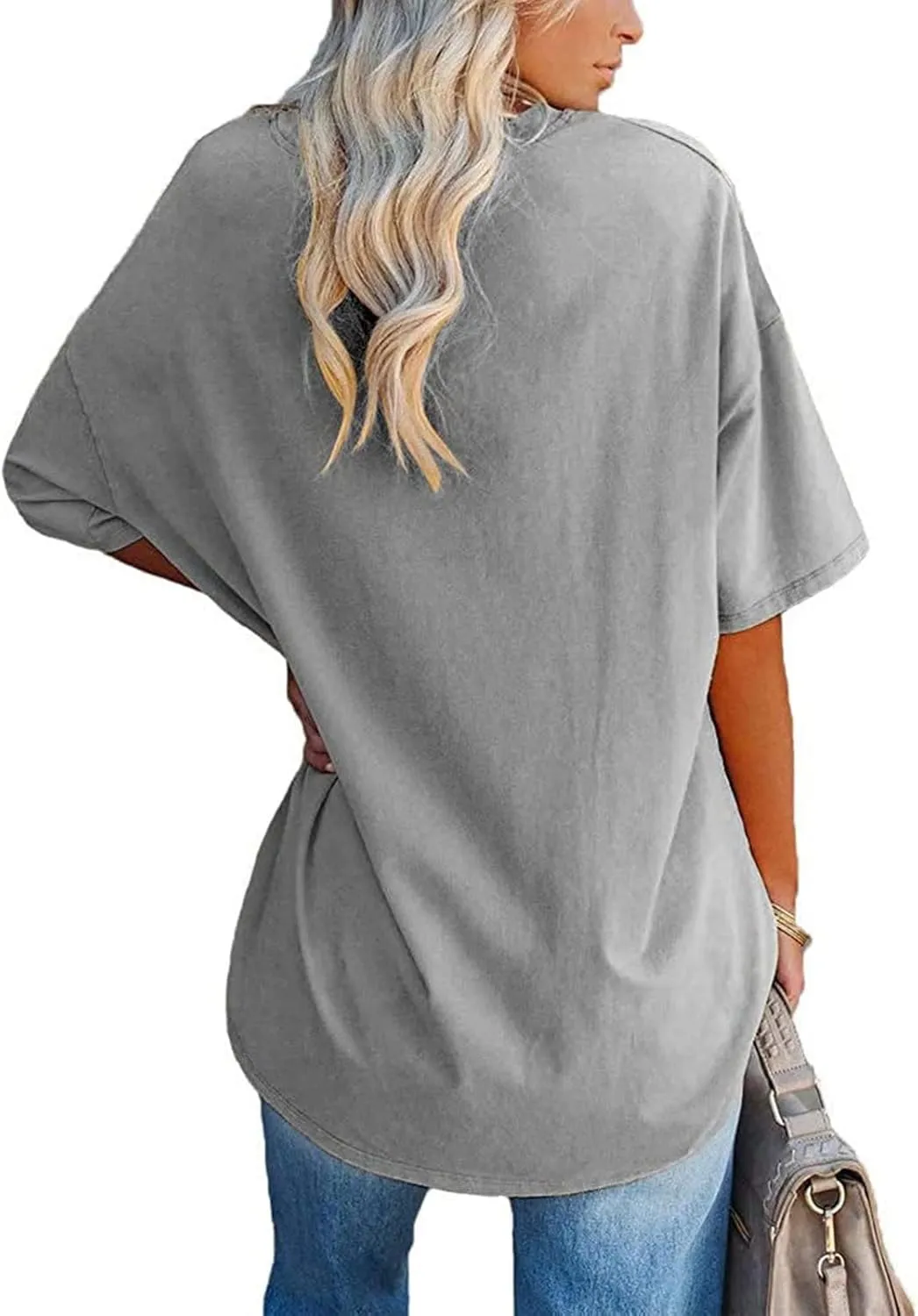 Women's Oversized T Shirts V Neck Striped Tees Summer Half Sleeve Casual Comfy Cozy Cotton Tunic Tops Plus Size 2025