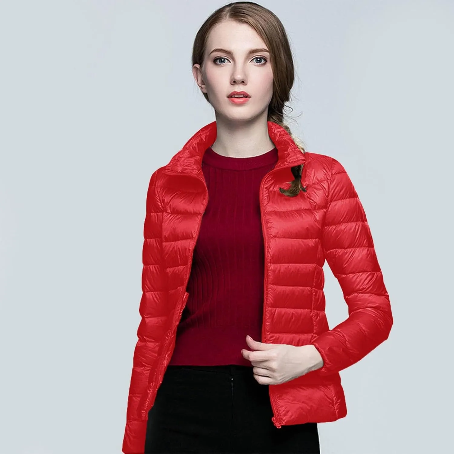 Women's Packable Ultra Light Weight Short Down Jacket Packable Full-Zip Short Puffer Jacket