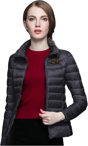 Women's Packable Ultra Light Weight Short Down Jacket Packable Full-Zip Short Puffer Jacket