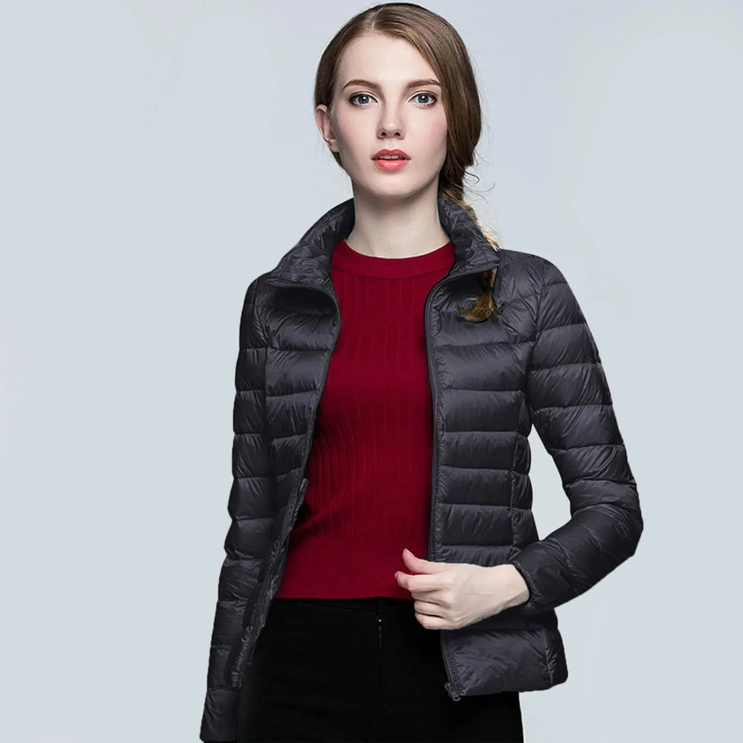 Women's Packable Ultra Light Weight Short Down Jacket Packable Full-Zip Short Puffer Jacket