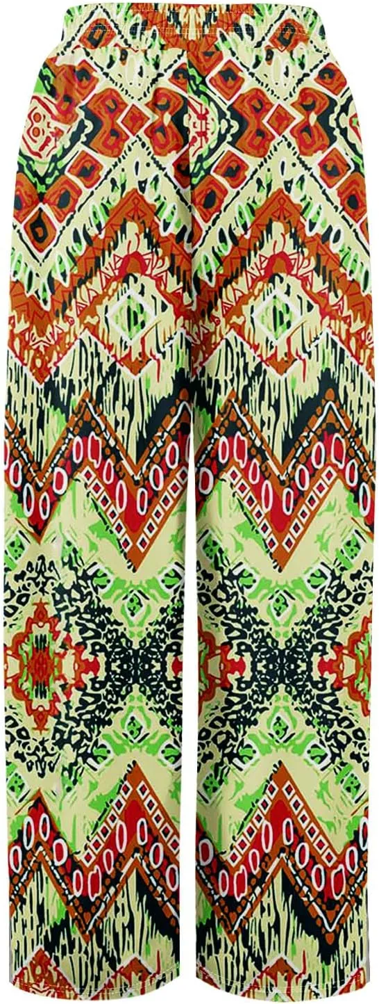 Womens Pants Wide Leg High Waistd Beach 2025 Pants Side Split Drawstring Elastic Waist Floral Print Pockets Trousers
