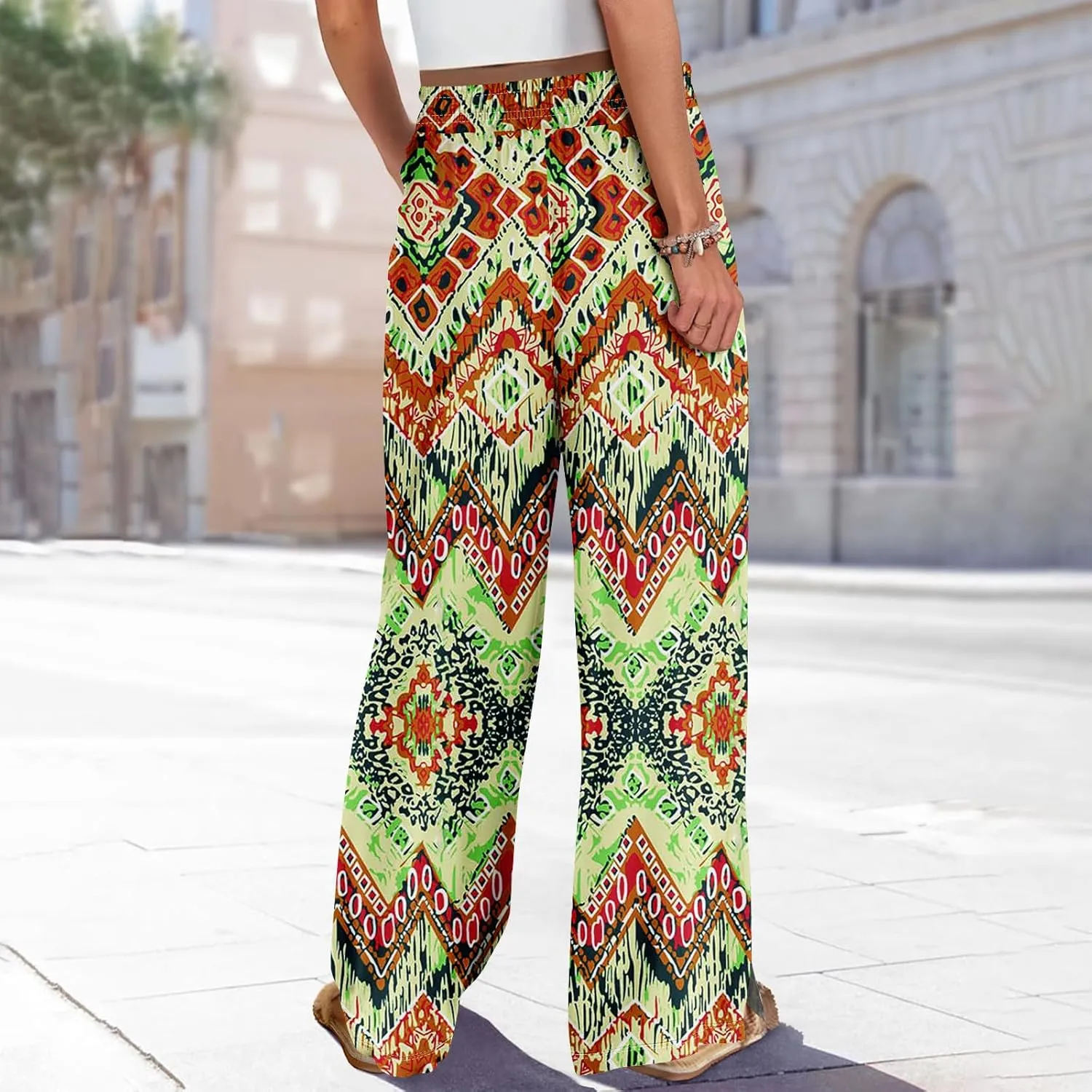 Womens Pants Wide Leg High Waistd Beach 2025 Pants Side Split Drawstring Elastic Waist Floral Print Pockets Trousers