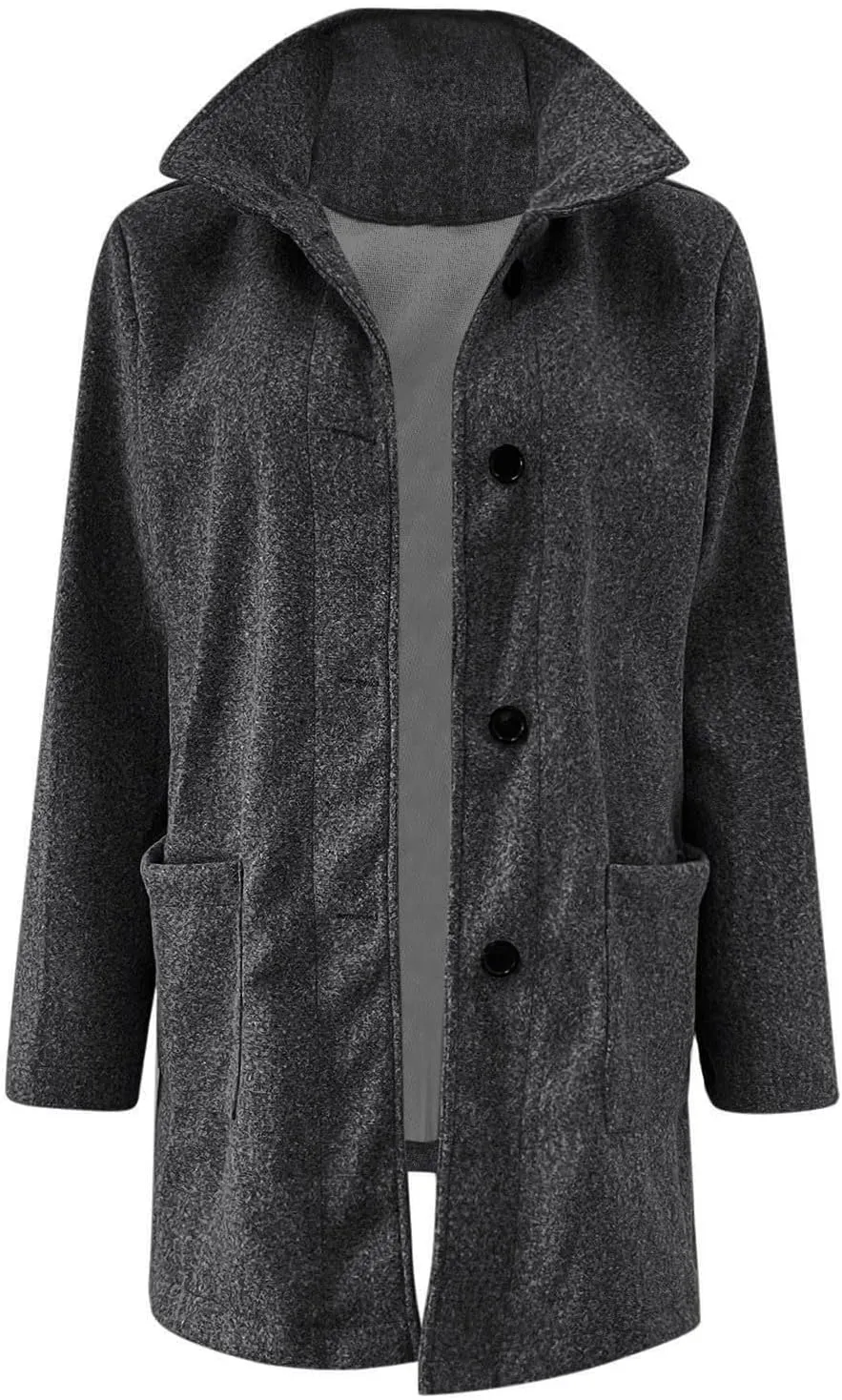 Womens Pea Coat Thicken Stand Collar Single Breasted Peacoat Wool Blend Trench Coat Casual Winter Jacket with Pocket